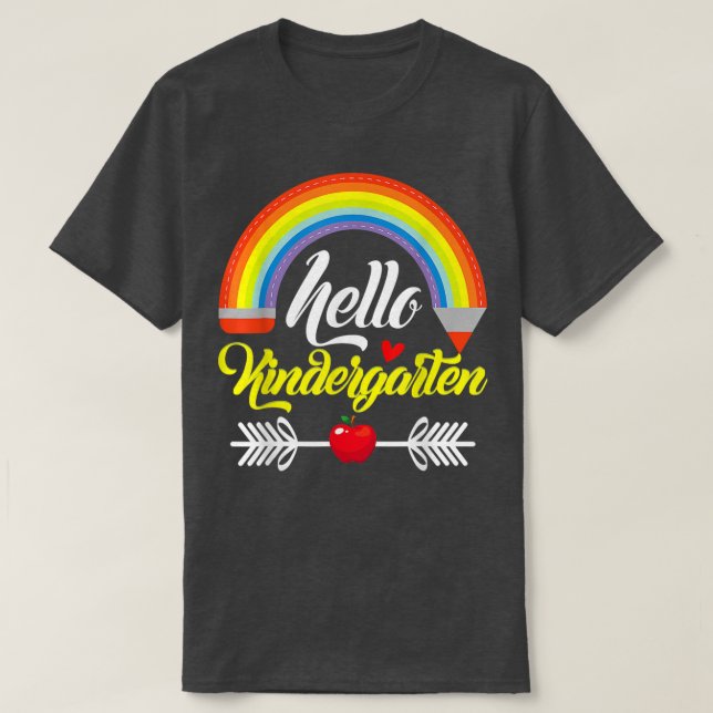 Hello Kindergarten Teacher Rainbow Kinder Back To  T-Shirt (Design Front)