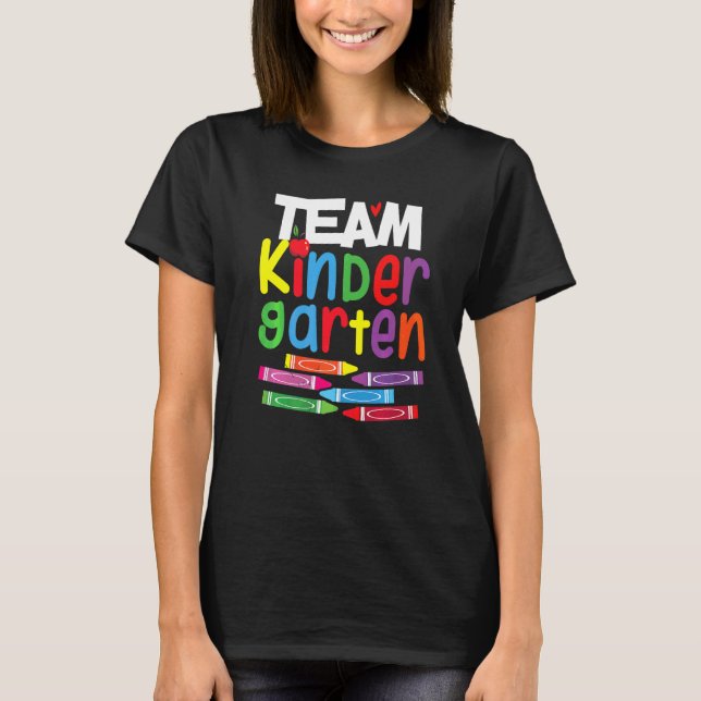 Hello Kindergarten Team Crayon Squad Teacher Back  T-Shirt (Front)
