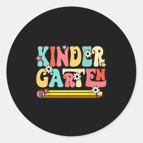 Hello Kindergarten Vibes Retro Teacher Back To Sch Classic Round Sticker