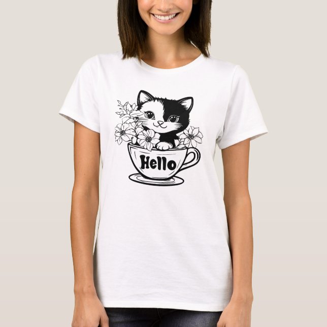 Hello, Kittens Cup Flower T-Shirt (Front)