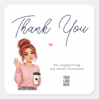 Hello Lady Round Thank You Sticker | Cute Woman 