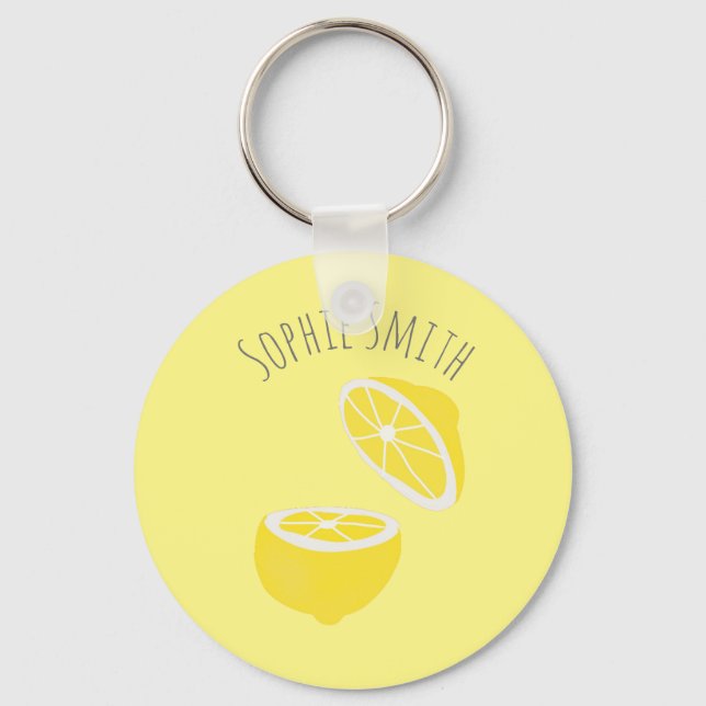 Hello Lemon modern yellow fruit Keychain (Front)