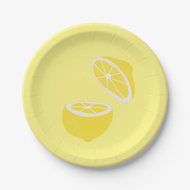 Hello Lemon modern yellow fruit Paper Plates (Front)