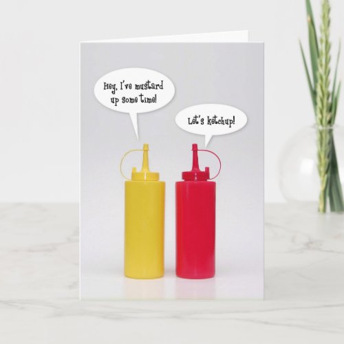Hello Lets Catch Up Ketchup Mustard Blank Card