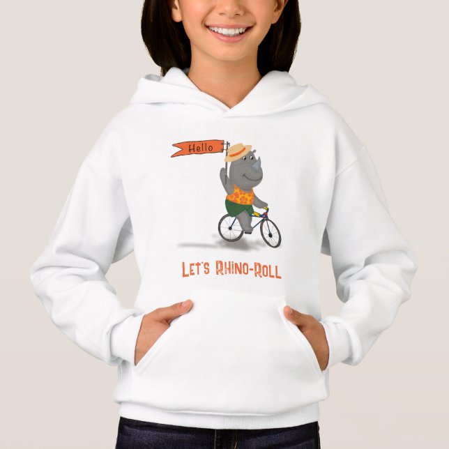 Hello Let's Rhino Roll | Cute Baby Rhinoceros  Hoodie (Front)