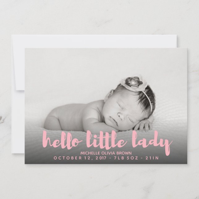 Hello little baby pink Photo Birth Announcement (Front)