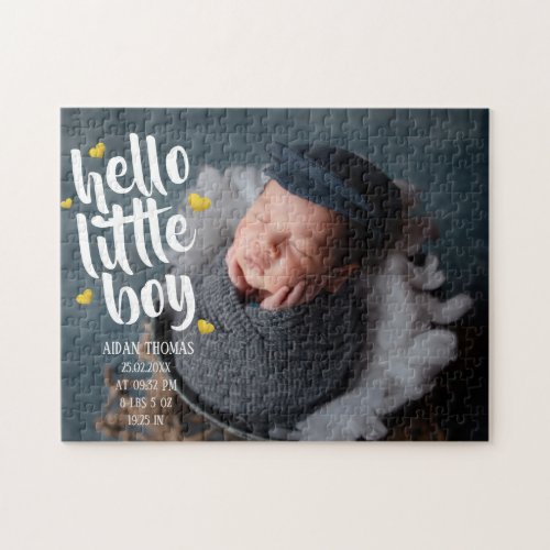 Hello little boy Gold Heart Photo Collage Birth An Jigsaw Puzzle