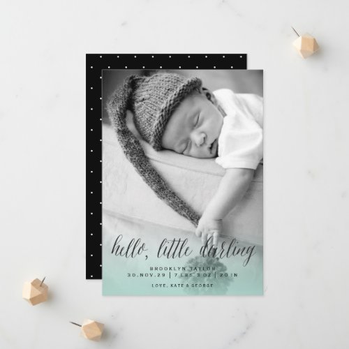 Hello Little Darling Aqua Blue Photo Boy Birth Announcement