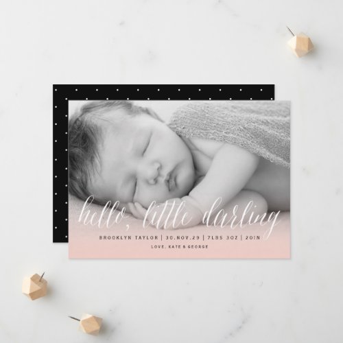 Hello Little Darling Blush Pink Photo Girl Birth Announcement