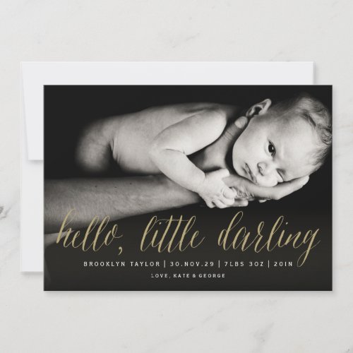 Hello Little Darling Gold Script Chic Photo Birth Announcement