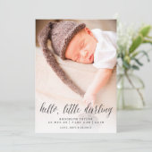 Hello Little Darling Modern Minimalist Photo Birth Announcement (Standing Front)