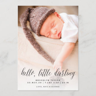 Hello Little Darling Photo Birth Announcement Card
