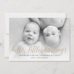 Hello Little Darlings Gold Script Twin Photo Birth Announcement
