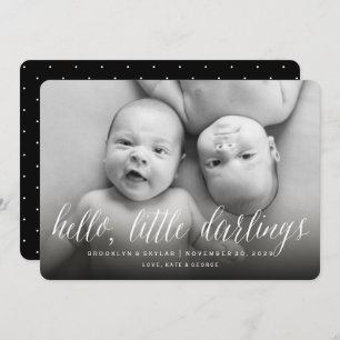 Hello Little Darlings Modern Twins Photo Birth Announcement