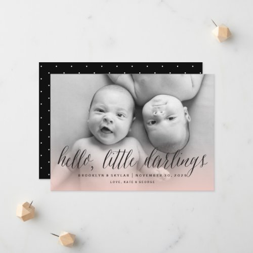Hello Little Darlings Twin Girls Chic Photo Birth Announcement