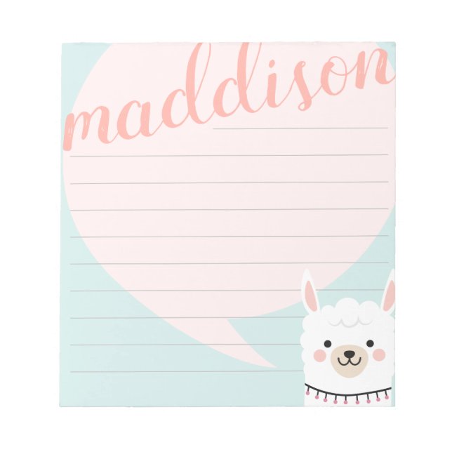Hello Little Llama Pink Green Personalized Notepad (Front)