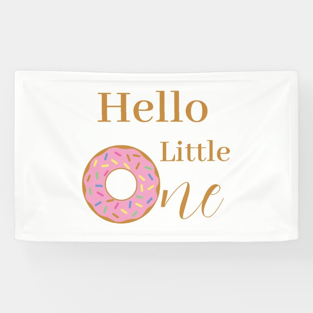Hello Little One 1st Birthday Pink Donut Party Banner (Horizontal)