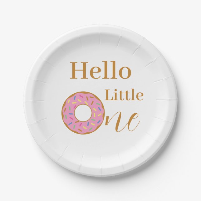 Hello Little One 1st Birthday Pink Donut Party Paper Plates (Front)
