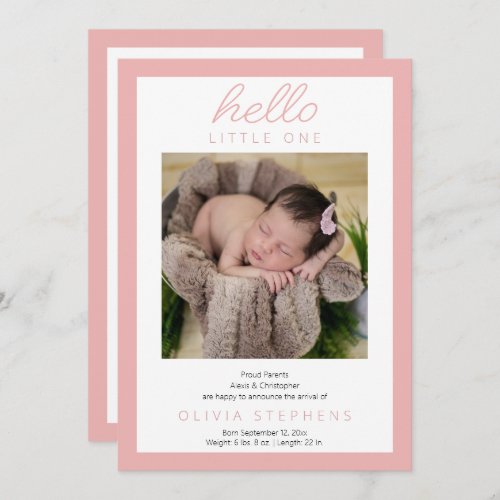 Hello Little One _ 2 Photo Baby Girl Pink Birth Announcement