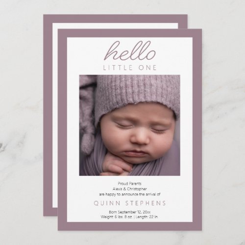 Hello Little One _ 2 Photo Baby Lavender Birth Announcement