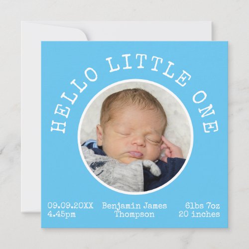 Hello Little One 2 Photo Name Blue Baby Boy Announcement