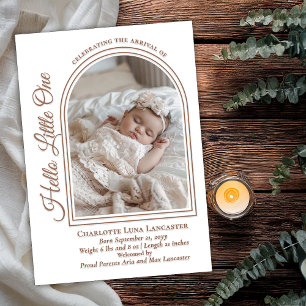Hello Little One Arched Photo Birth Announcement