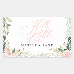 Hello little one blush floral birth announcement rectangular sticker