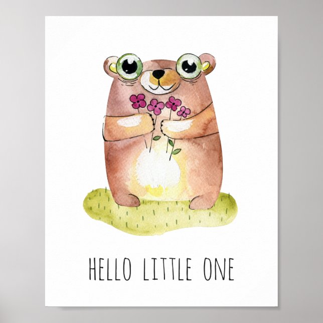 Hello little one. Cute bear print. Baby animal Poster (Front)