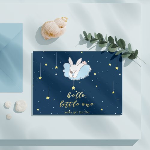 Hello Little One Cute Bunny on a Cloud _ New Baby Postcard