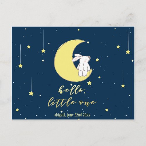 Hello Little One Cute Bunny on the Moon New Baby Postcard