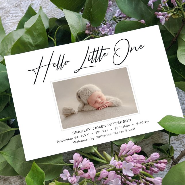 Hello Little One Elegant Script Photo Birth Announcement (Creator Uploaded)