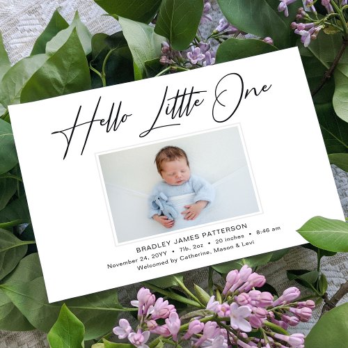 Hello Little One Elegant Script Photo Birth Announcement