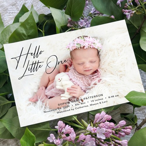Hello Little One Elegant Script Photo Birth Announcement