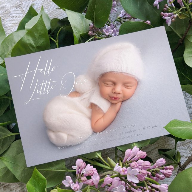 Hello Little One Elegant Script Photo Birth Foil Holiday Card (Creator Uploaded)