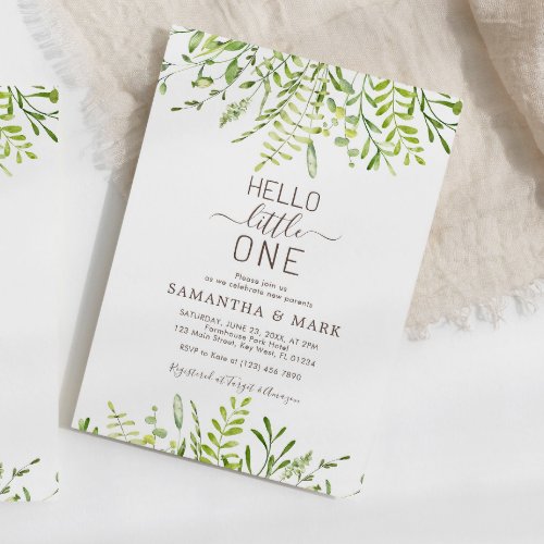 Hello Little One Greenery Floral Baby Shower  Invitation