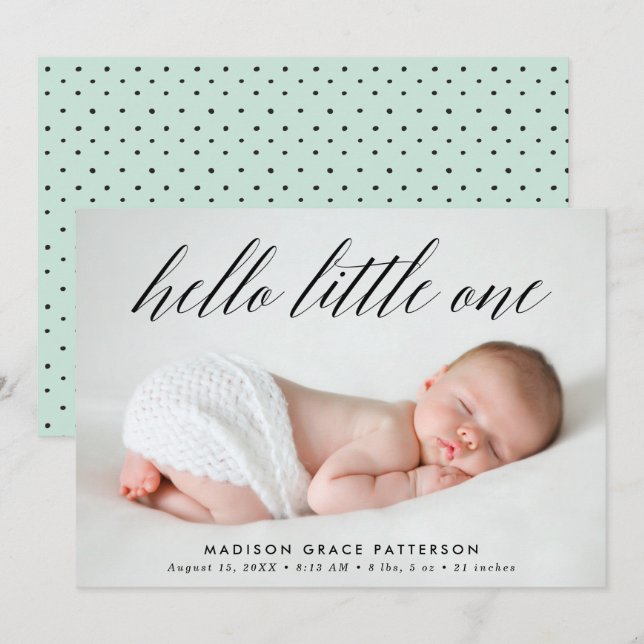 Hello Little One Mint Photo Birth Announcement (Front/Back)