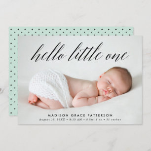 Hello Little One Mint Photo Birth Announcement