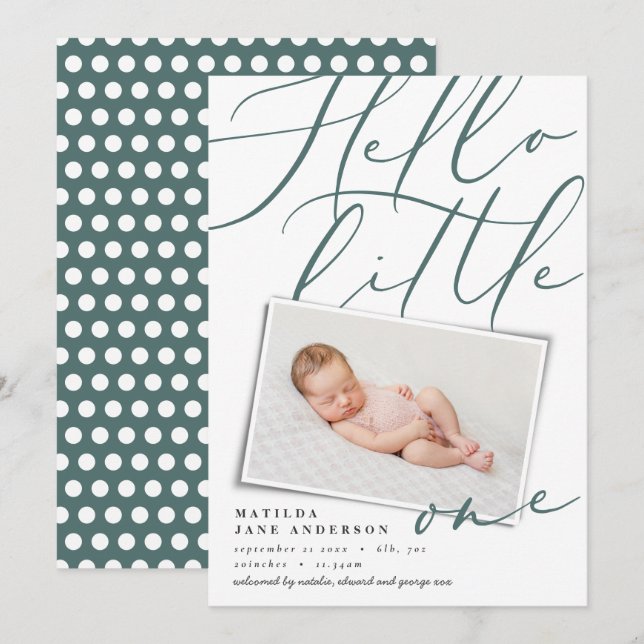 Hello little one modern photo announcement (Front/Back)
