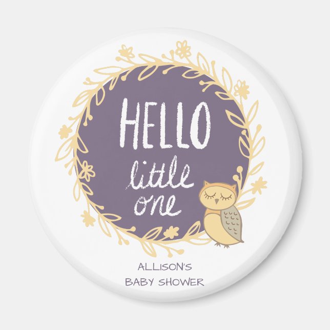 Hello Little One Owl Baby Shower Favor Magnet (Front)