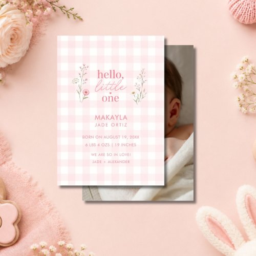 Hello Little One Photo Baby Girl Birth Invitation