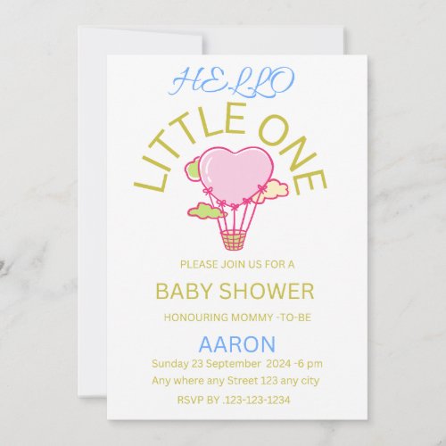 Hello little one pink heart baby shower  invitation