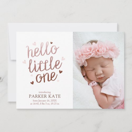 Hello little one Rose Gold Pink Photo Collage   Announcement