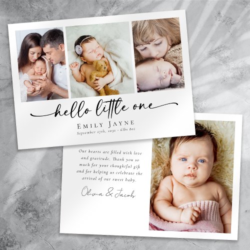 Hello Little One Script Birth Baby Thank You Card