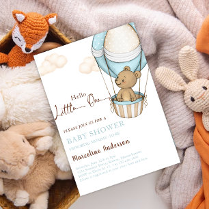 Hello Little One, Teddy Bear Balloon Baby Shower Invitation