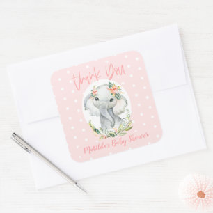 Hello little one thank you elephant baby shower square sticker