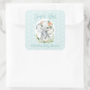 Hello little one thank you elephant baby shower square sticker