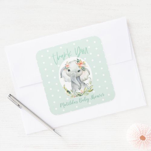 Hello little one thank you elephant baby shower square sticker