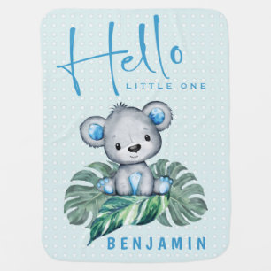 Hello Little One Watercolor Baby Bear Blanket