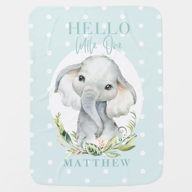Hello little one watercolor elephant baby blanket (Front)