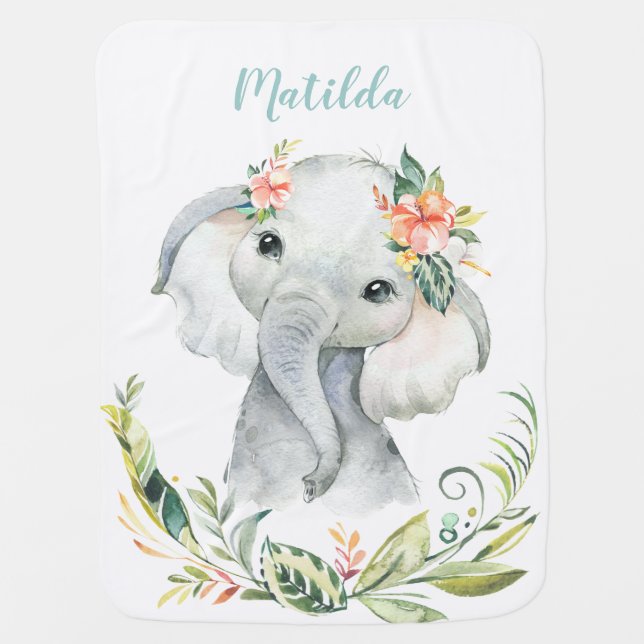 Hello little one watercolor elephant baby blanket (Front)